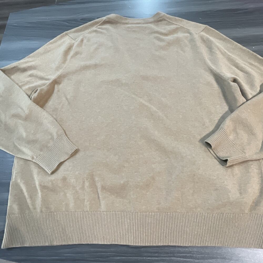 Lands End Cardigan Tan Grandpa V Neck Fine Gauge Cotton‎ Sweater Minimalist 2XL - Picture 9 of 12